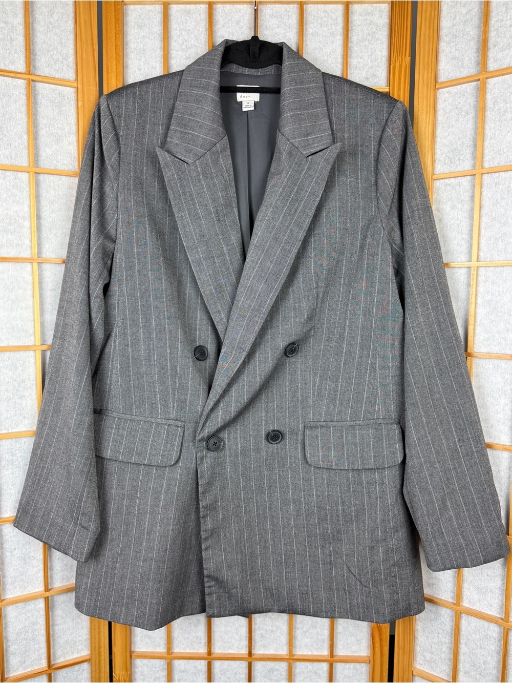 A New Day Gray Pinstripe Double Breasted Blazer Jacket Oversized Structured S